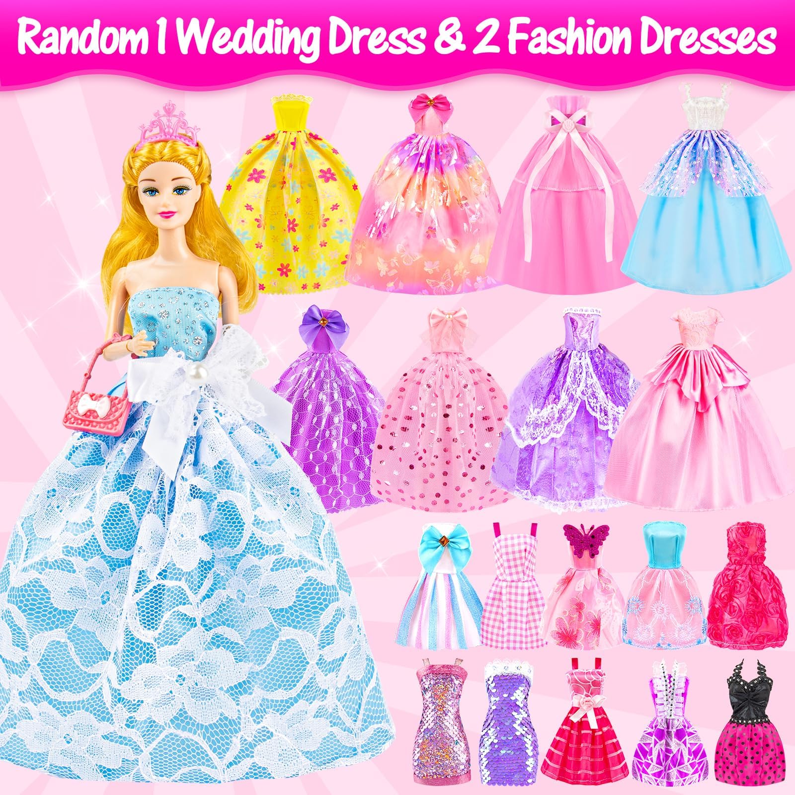 Glisiol 67Pcs Doll Clothes and Accessories with Doll, Motorcycle Scooter Set, Skiing Kit, Pet Set, 10 Shoes, 6 Outfits (Dress/Pants/Casual), Doll Playset Dress Up Toys for Girls Kids Toy Gifts