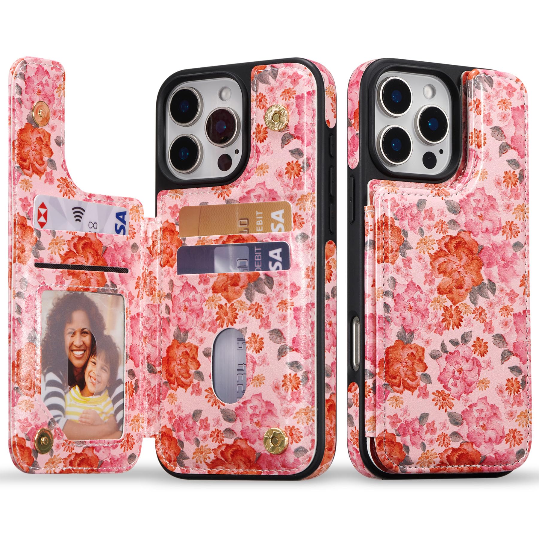 ZCDAYE Wallet Case for iPhone 16 Pro with Card Holder, Leather Phone Cases Magnetic Clasp Card Slots, Cute Floral Pattern Women Flip Phone Cover for iPhone 16 Pro (6.3 inch),Pink Haze Flowers