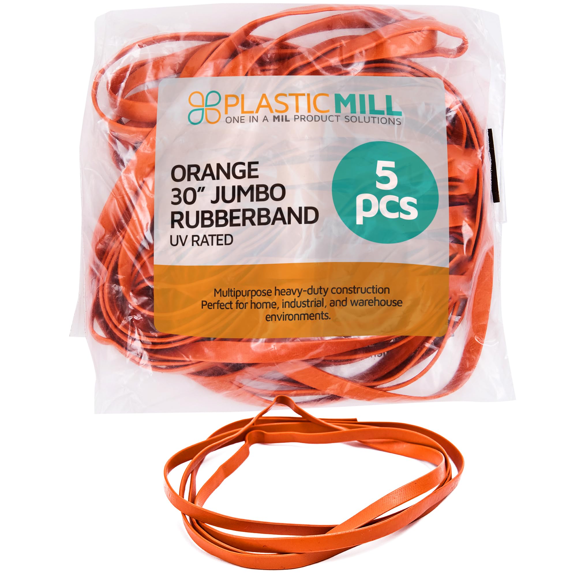 PlasticMill 30", Orange, Uv Rated, Trash Bag Rubber Band For 75-100 Gallon Garbage Cans 5/Pack Orange/UV Rated