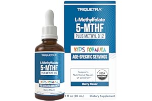 TRIQUETRA HEALTH Organic Kids Methylfolate + Methyl B12 Cofactor - Organic Berry Flavor, Sublingual Form - 5-MTHF Form, Superior Form of Folate - Adjustable Dosing for All Ages - Mood, Behavior, Cognition - 1 oz.