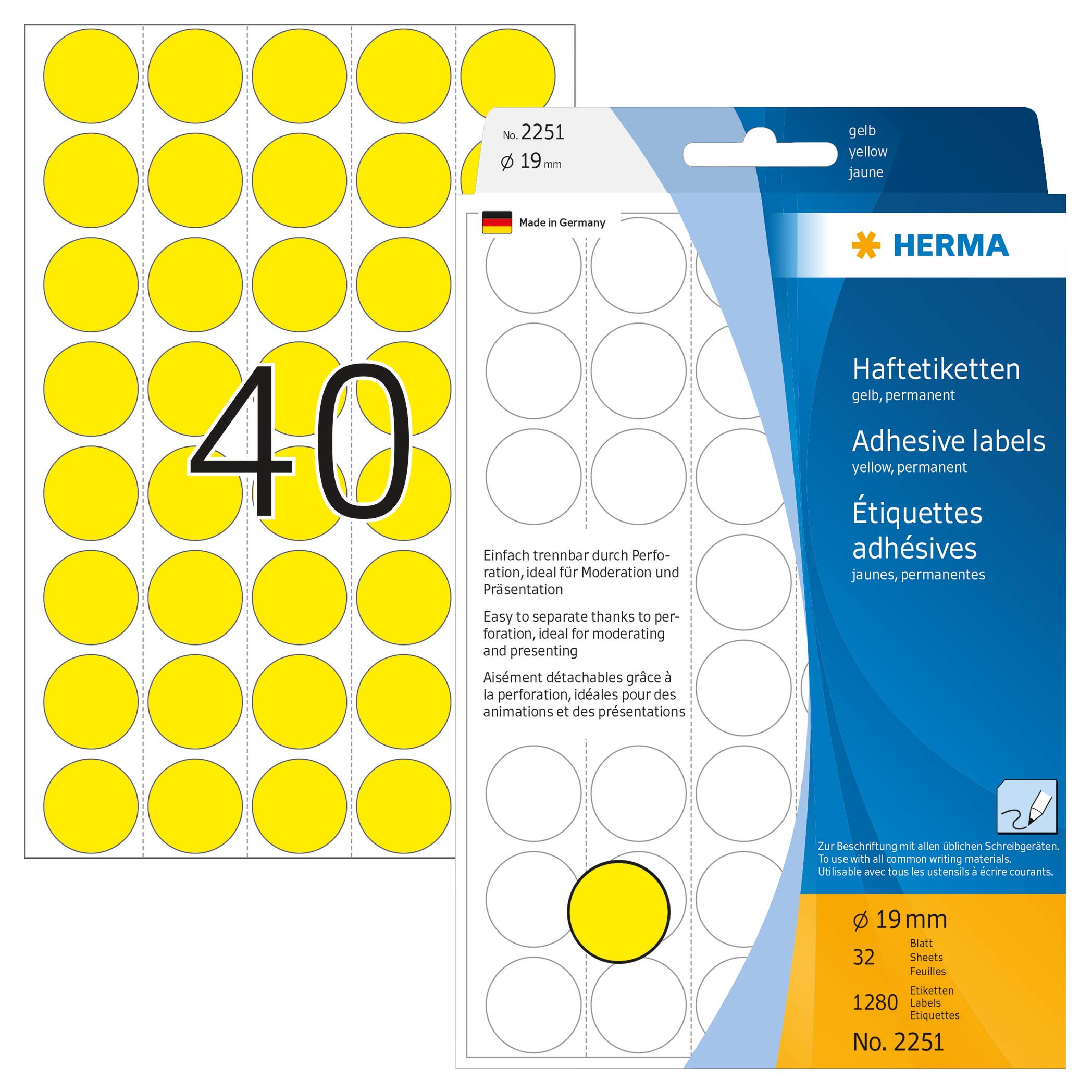 HERMA - Etiquettes universelles diamètre 19mm jaune 1280 pcs