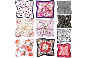 10Pcs Women's Satin Scarves Small Square Scarves for Neck Head Hair & Bag Decor Mixed Pattern Assortment