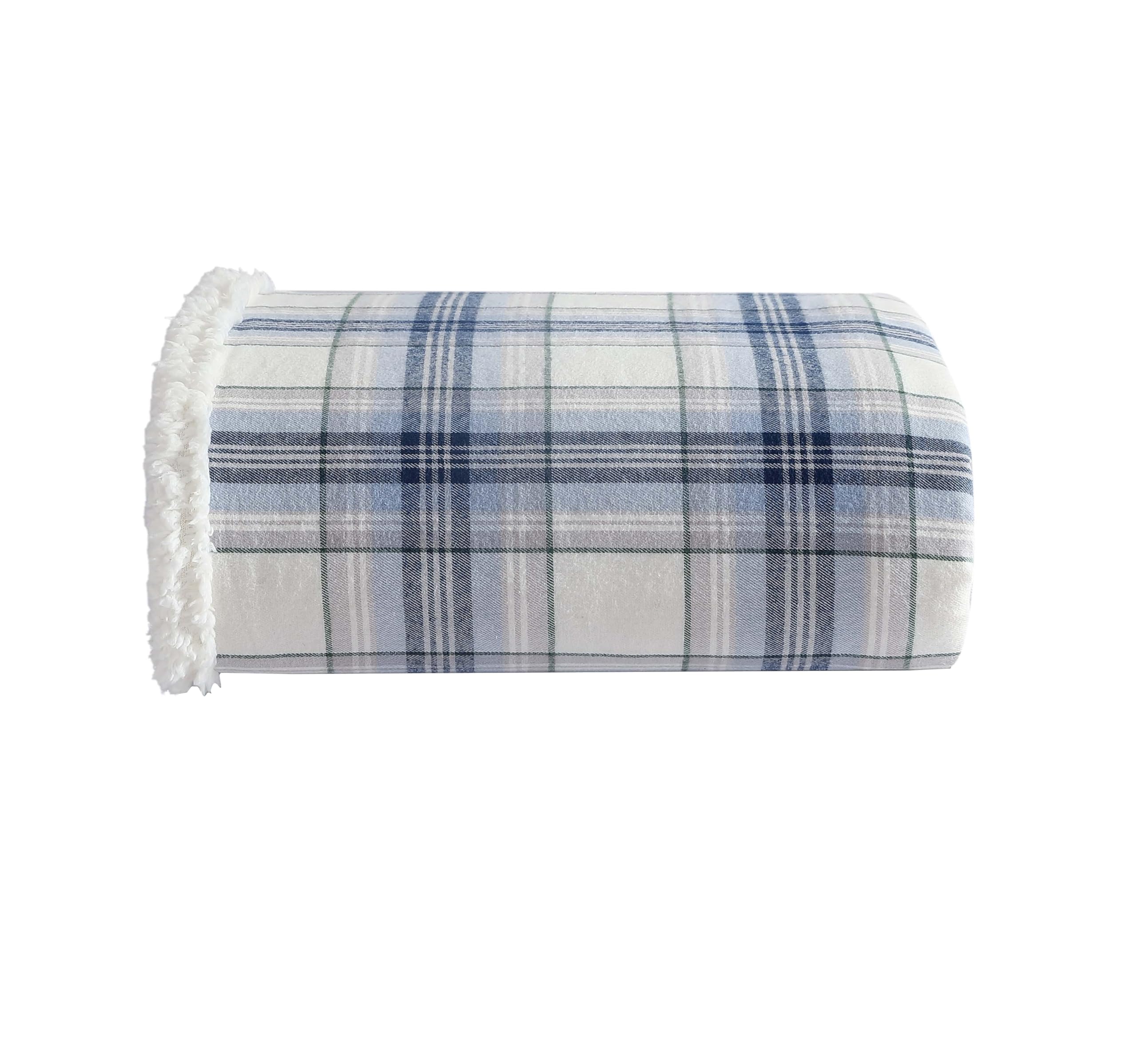 Eddie Bauer - Throw Blanket, Cotton Flannel Home Decor, All Season Reversible Sherpa Bedding (Edgewood Plaid Blue, Throw)