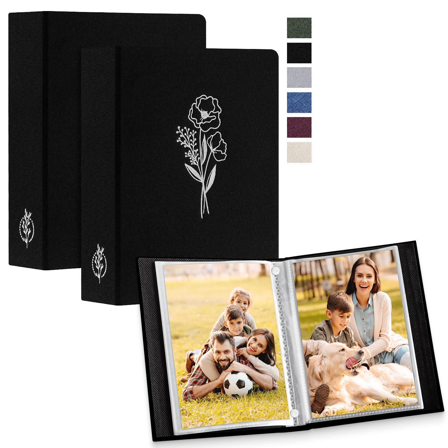 Lanpn Photo Albums 7x5 2 Packs, Linen Cover Small Acid Free Top Load Pocket Photo Book Picture Album Holds 52 Portrait Only 7 x 5 Picture (Black,13x18 cm)