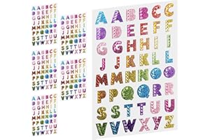 SHUNYINLAI 6 Sheets Self-Adhesive Letter Number Stickers, Sticky Alphabet Sticker with Gems and Rhinestone for Scrapbook, DIY