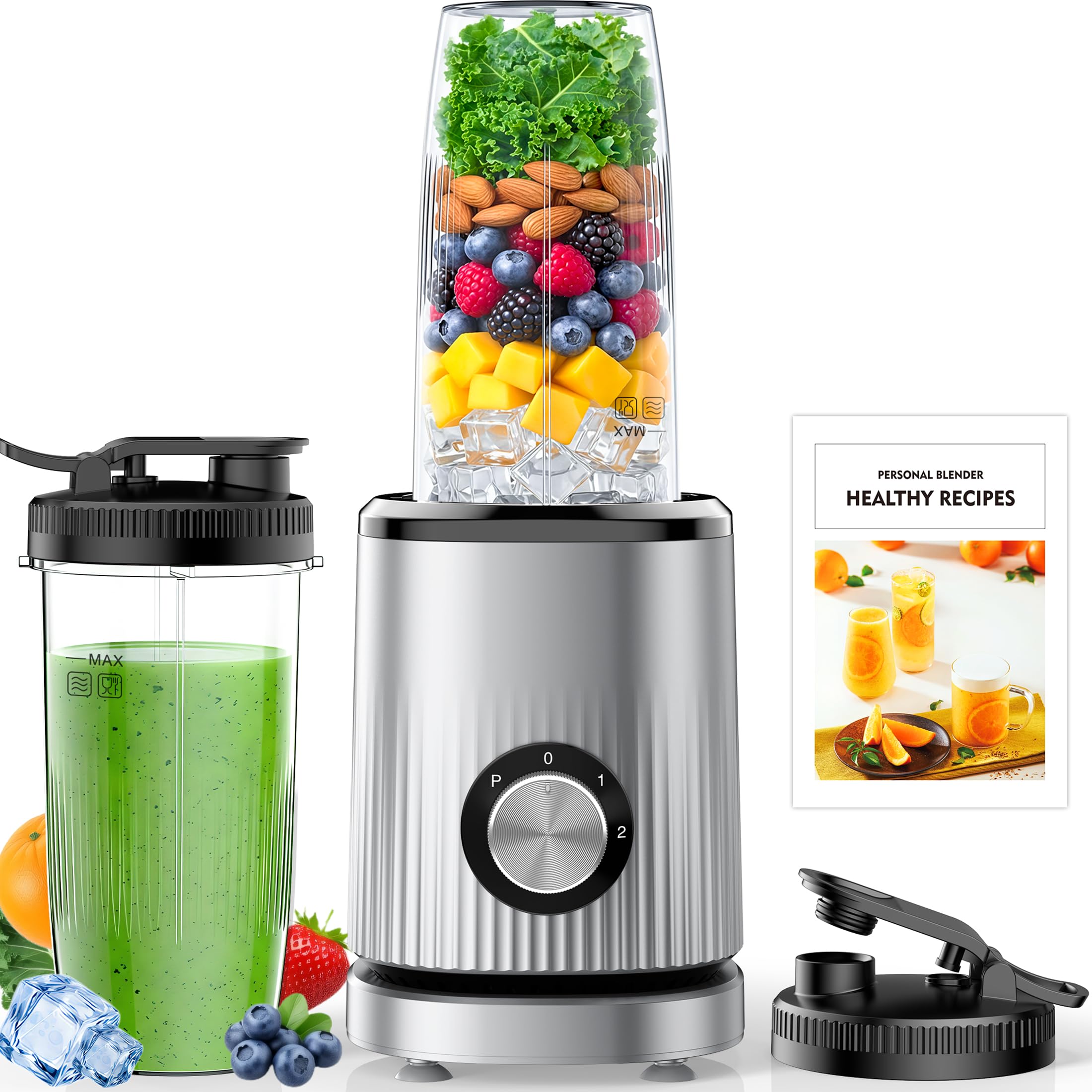 Turelar Blender for Smoothies Portable Personal Blender for Shakes and Smoothies for Kitchen with 2 * 24oz Portable Cups and Extra Lid, Smoothie Maker Machine for Juices, Baby Food, Nutritious Recipe Image