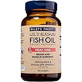 Wiley's Finest Wild Alaskan Fish Oil Peak DHA - 900mg EPA and DHA Omega-3s - 180 Softgels (90 Servings)