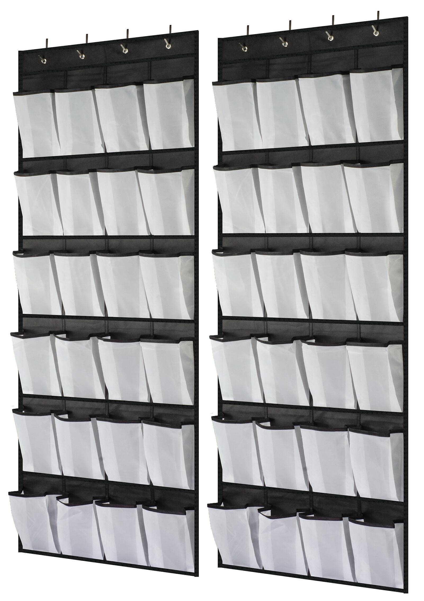 Jansuzi 2 Pack Organiser Hanging Over the Door, Shoe Racks with 48 Large Mesh Pockets 8 Hooks, Shoe Storage, Gadget Storage for Kitchen Bedroom Bathroom Closet,Black,0.5D x 55W x 150H cm