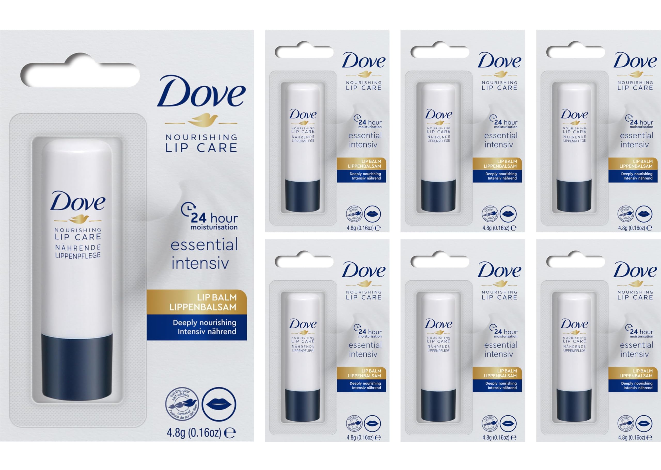 Dove Lip Balm Stick | Nourishing Lipcare (6x 4,8g) | Essential Intensiv | Lip Care | Pack of 6