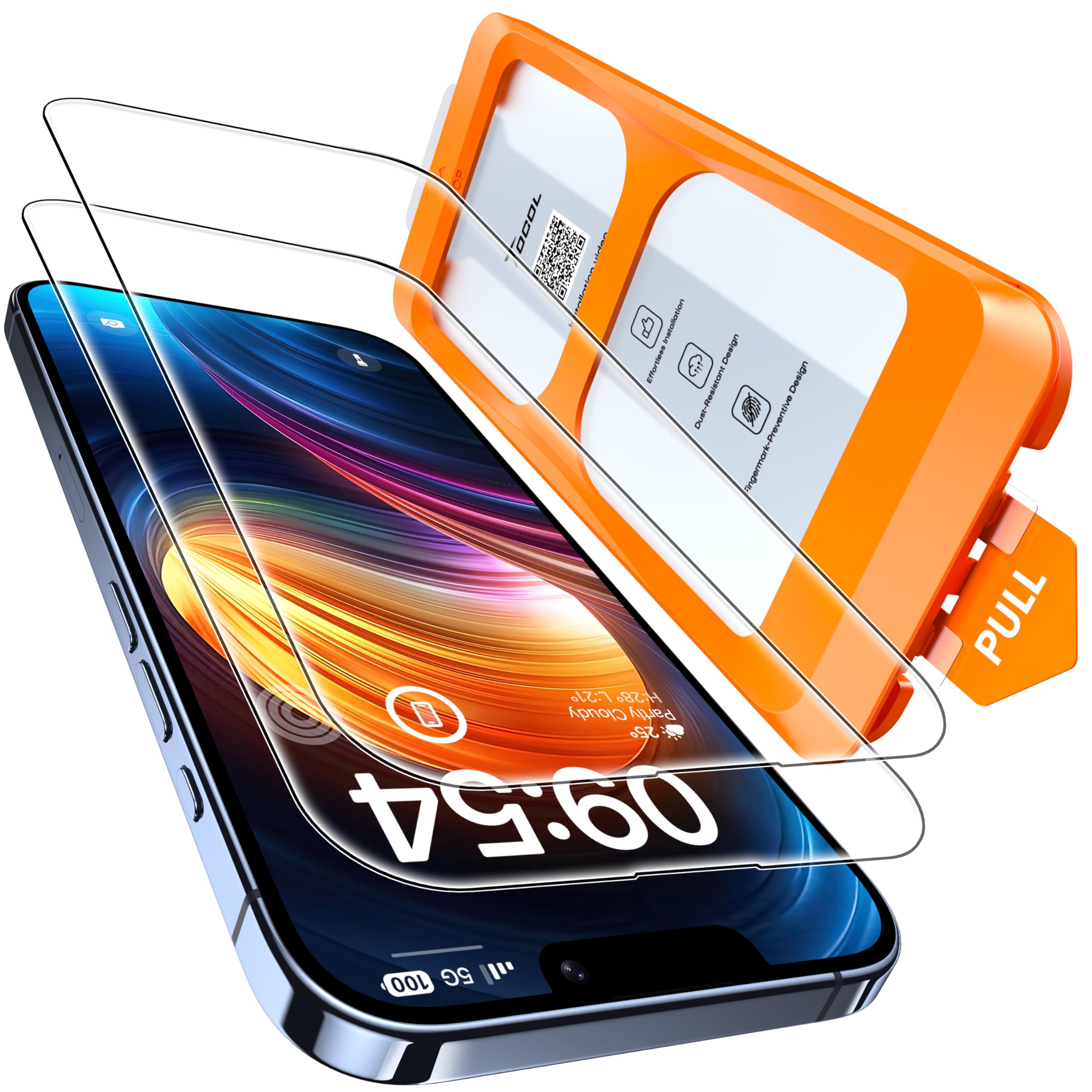 TOCOL 2 Pack for iPhone 12 Pro Max Screen Protector 6.7-Inch, Instant Installation, 16FT Military Grade Shatterproof, 9H+ Hardness Tempered Glass, Case Friendly, HD Clear Coverage Protection — image 1