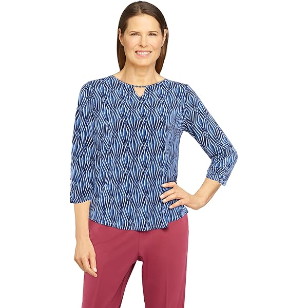 Alfred Dunner Plus Size Comfort Zone Texture Chevron Lace Neck Top - Macy's