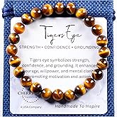 Cherry Tree Collection – Handmade Crystal Bracelets with Black Obsidian, Tiger’s Eye and 6 Other Gemstones for Men & Women – 8mm Beaded Bracelet for Healing, Protection & Positive Energy–Sizes S/M/L