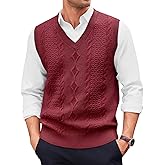 Runcati Mens V Neck Sweater Vest Casual Cable Knitted Pullover Knitwear Slim Fit Sleeveless Sweaters