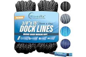WAVESRX Premium Nylon Boat Dock Lines & Ropes for Docking & Pontoon | Double Braided Marine Rope | Boat Ropes for Docking with Loop | UV & Saltwater Resistant Dock Ropes for Boats & Mooring Line