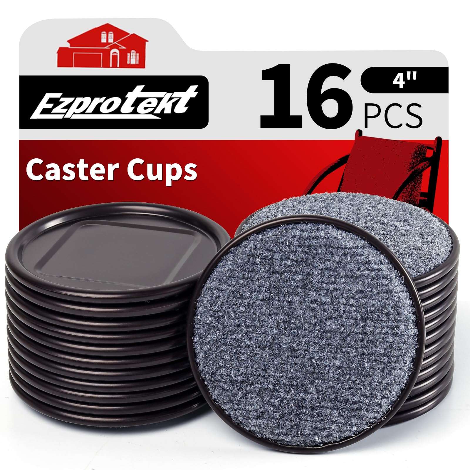 Φ 102 mm Round Reusable Felt Furniture Caster Cups with Carpet Bottom, 4" Felt Furniture Sliders Floor Protectors Pads to Protect Hardwood, Tile or Laminate Floors from Scratches, Brown/Gray (16 Pack)