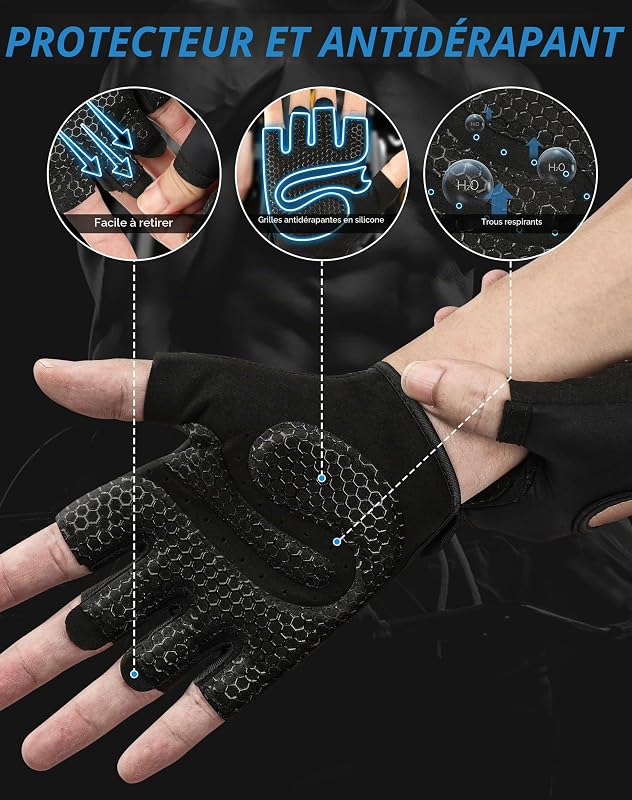 Gants de Fitness Ventilés avec Ouverture, 2022 Gants Exercices Améliorés Protection Complète de la Paume Multi-usages pour Cyclisme, Gym, Haltérophilie, Escalade