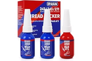 EPASUN 3 Pack Threadlocker Blue 242, Blue 243 and Red 271, Medium and Strong Strength Lock Tight Thread Lock for Nuts, Bolts, Fasteners, and Metals to Prevent Loosening and Corrosion (10mlx3)