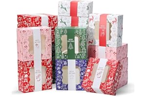 KPOSIYA 10 Pack Christmas Cookie Boxes, 6.1x6.1x2.8 Inch Christmas Cookie Tins with Lids for Gift Giving, Holiday Treat Boxes for Cookies, Cupcakes, Brownies, Donuts, Party Favors