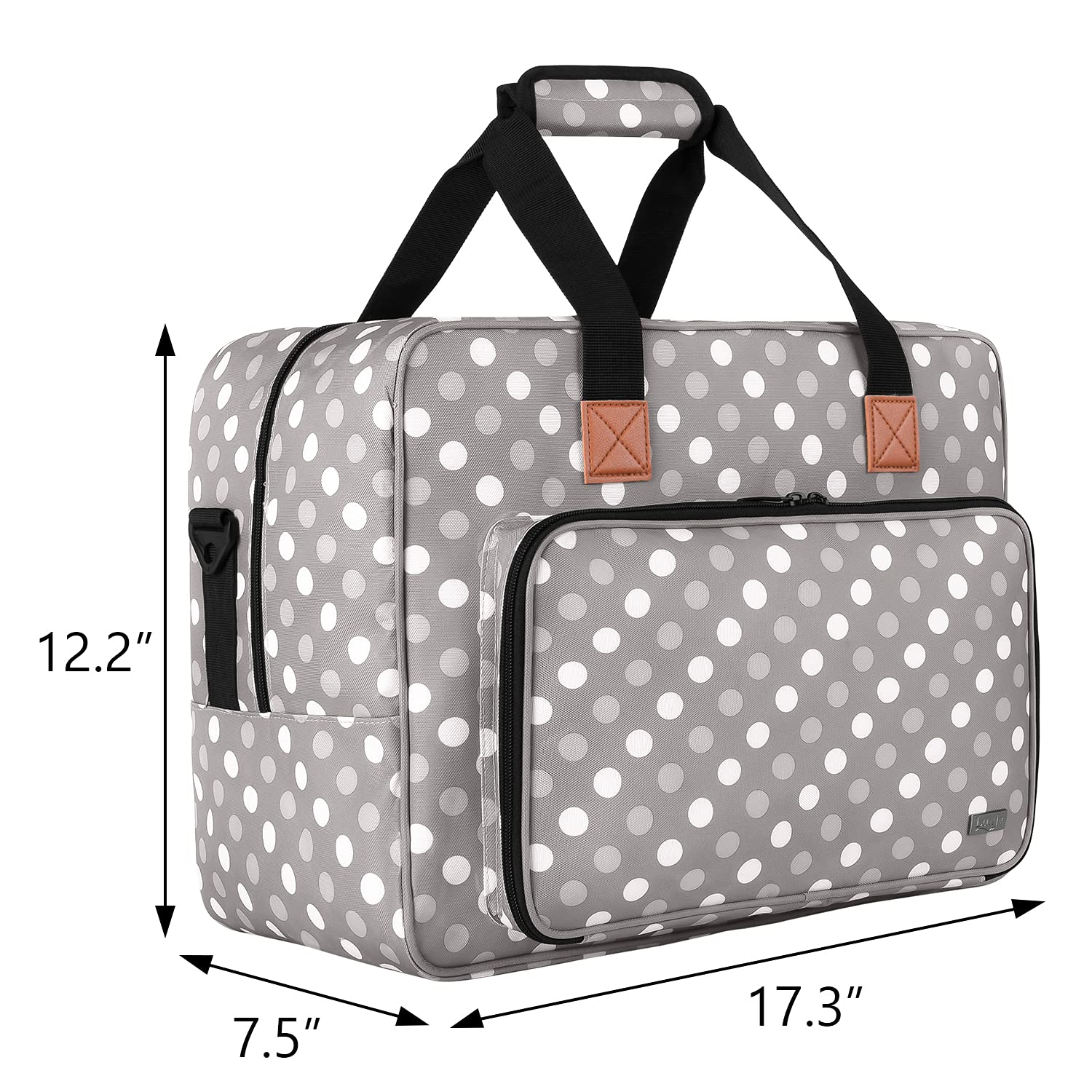 LUXJA Sewing Machine Bag, Portable Tote Bag Compatible with Most Brother, Singer Sewing Machines and Extra Sewing Accessories, Gray Dots