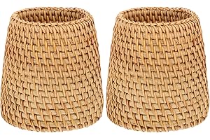 OSOLADY 2Pcs Handwoven Rattan Pencil Cup, Woven Farmhouse Pen Holder, Make Up Organizer & Eyebrow Brush Holder, Kitchen Utens