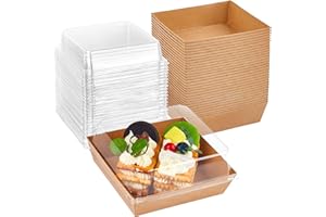 Kucoele 50 Pack Small Charcuterie Boxes with Clear Lids, To Go Paper Dessert Boxes Bakery Boxes, 5 Inches Disposable Food Containers for Cookies, Cupcakes, Slice Cakes, Strawberries (Brown)