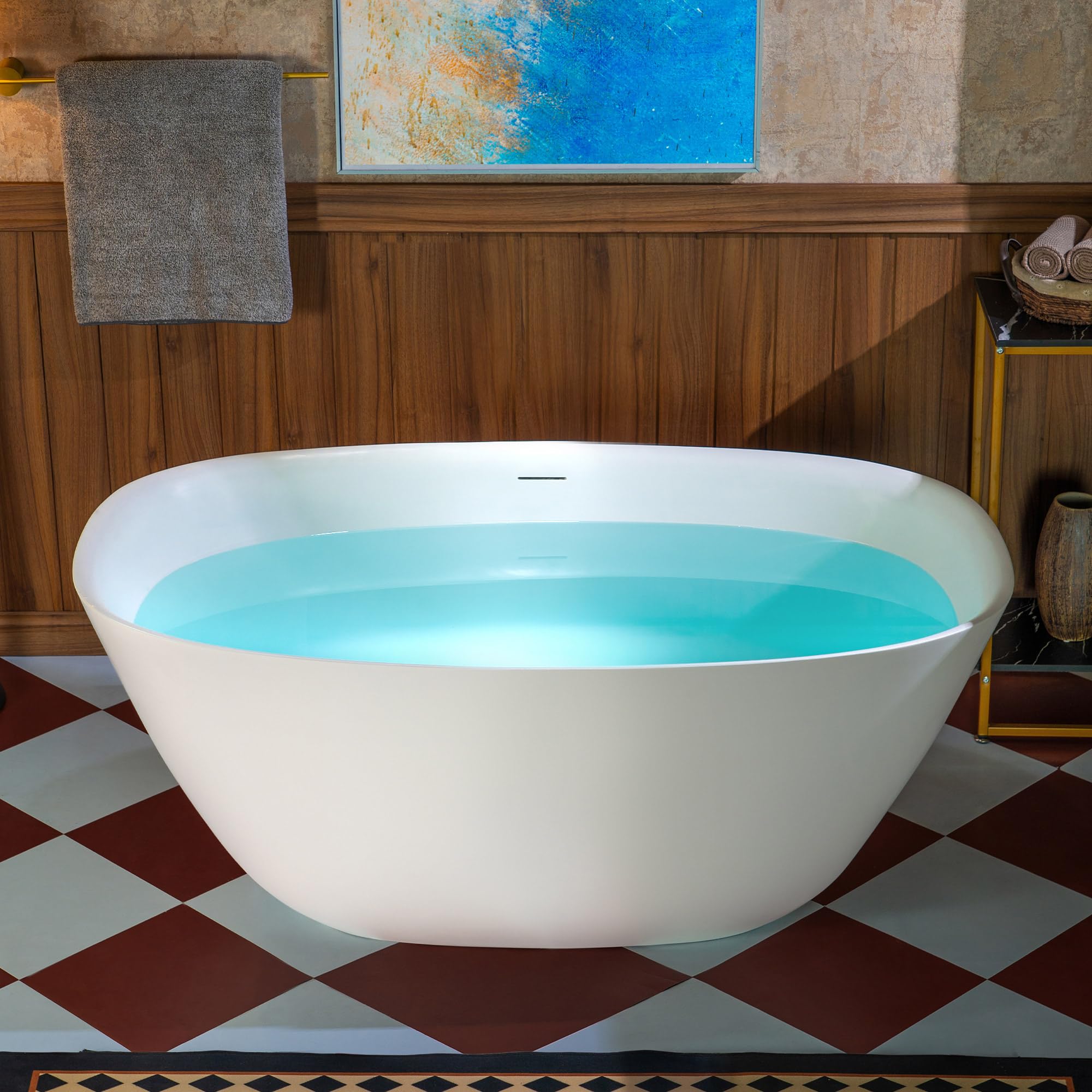 Photo 1 of WOODBRIDGE 55 in. x 31.5 in. Stone Resin Luxury Contemporary Solid Surface Freestanding Bathtub in Matte White