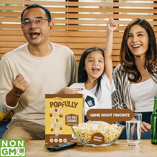 POPFULLY SEA SALT CARAMEL POPCORN FULLY POPS, SHARING BAGS, SWEET & SALTY, BIG POP, MICRO POPCORN BAGS, 3-PACK