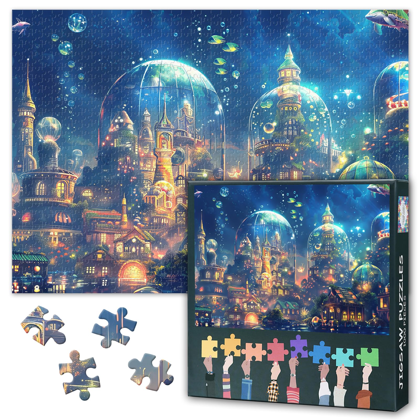 Whimsical Underwater City 1000 Piece Puzzle for Adults, Bubble Domes and Marine Life Jigsaw Puzzles 1000 Pieces, Impossible Challenging Jigsaw Puzzles for Adults, 19.5 x 27.5 Inch — image 1