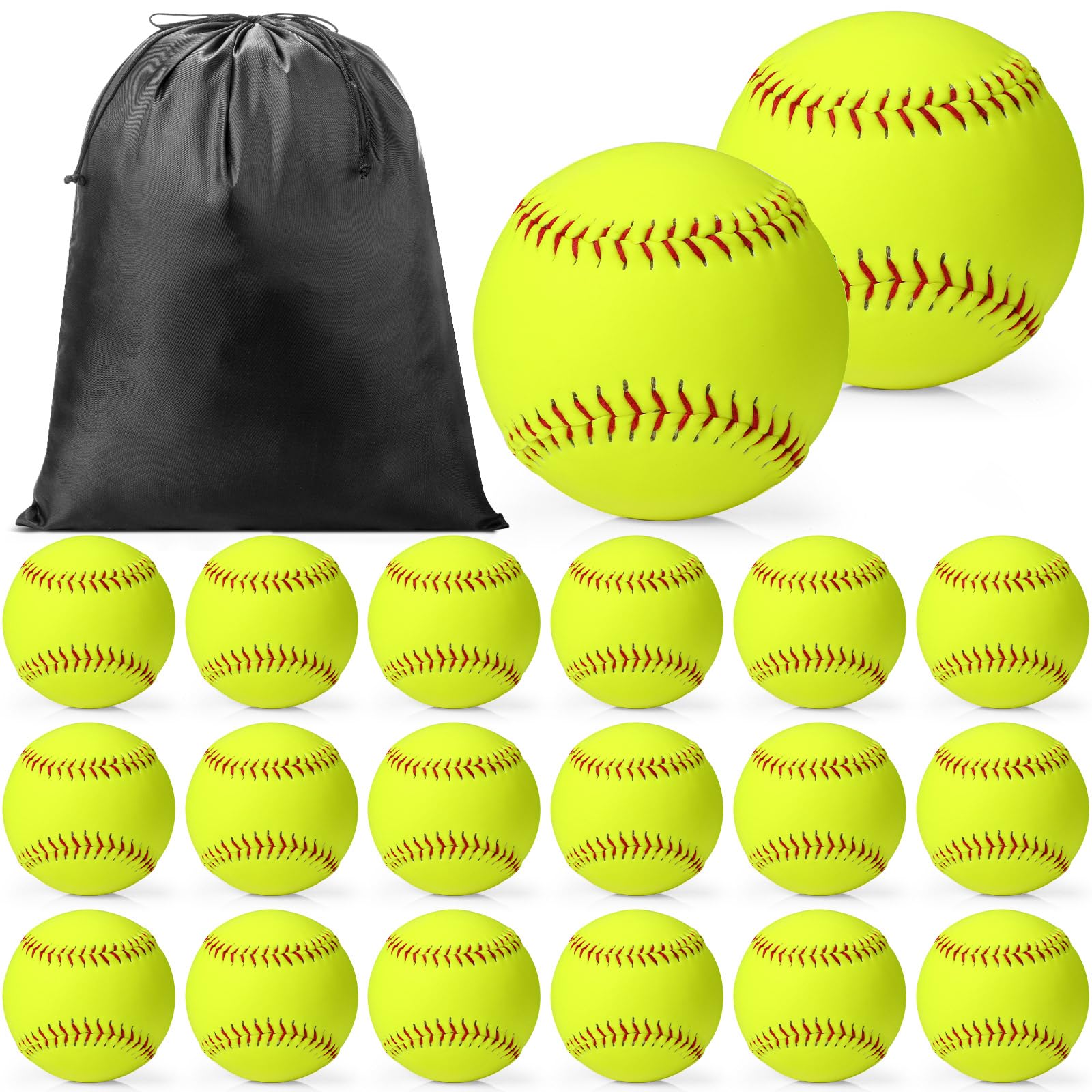 Photo 1 of Sonwyoung 20 Pack Sports Practice Softball with Mesh Bag, Official Size and Weight Slowpitch Softball, Unmarked Leather Covered Fastpitch Ball Training Ball for Training(12 Inch)