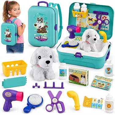 Ensemble de jeu de rôle vétérinaire pour enfants avec table d'examen pour animaux de compagnie, cage et outils médicaux, jouet de jeu de rôle de docteur animal pour tout-petits