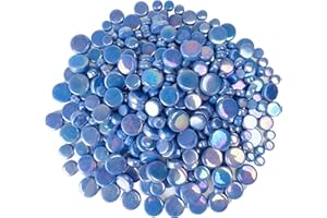 Samjobroad 4 Sizes Round Mosaic Tiles Blue, 300g Round Glass Mosaic Tiles for Crafts, 150 Pieces Penny Round Mosaic Glass Tile for Stained Glass Supplies, Blue