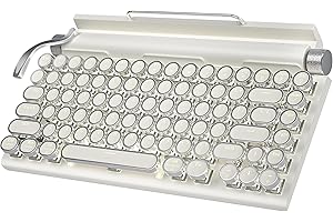 TAIAHIRO Retro Typewriter Keyboard Wireless, Mechanical Gaming Vintage Keyboard 83-Key Blue Switches Punk Round Keycap, 14 Modes LED Backlight, Type-C, Bluetooth 5.0，Compatible with PC/Laptop/Pad/Phone, White