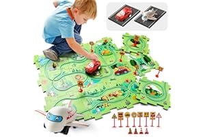 WDEBAY 26 PCS Electric Puzzles Racer Kids Car Tracks for Toddlers 3-4 Year Old with Truck and Plane|Play Set for Toddlers 3-5 Years Old Boy Gift Game