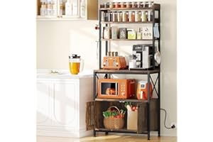 EasyCom 67'' x 32'' Kitchen Bakers Rack with Power Outlet, 6-Tier Microwave Stand with Storage Cabinet, Kitchen Coffee Bar Cabinet with Storage, with 4 Side Hooks Bakers Racks for Kitchens