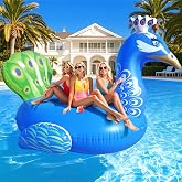 DeeprBetter Inflatable Peacock Pool Float for Adults | Giant, Funny, Heavy Duty Lounger, Large Inflatable Animal Ride-On, Swimming Pool Party Water Fun