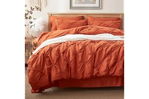 Anluoer Queen Comforter Set 7 Piece, Pintuck Burnt Orange Bed in a Bag with Sheets, Terracotta Complete Bedding Sets with 1 Comforter, 2 PillowShams, 2 Pillowcases, 1 Flat Sheet, 1 Fitted Sheet