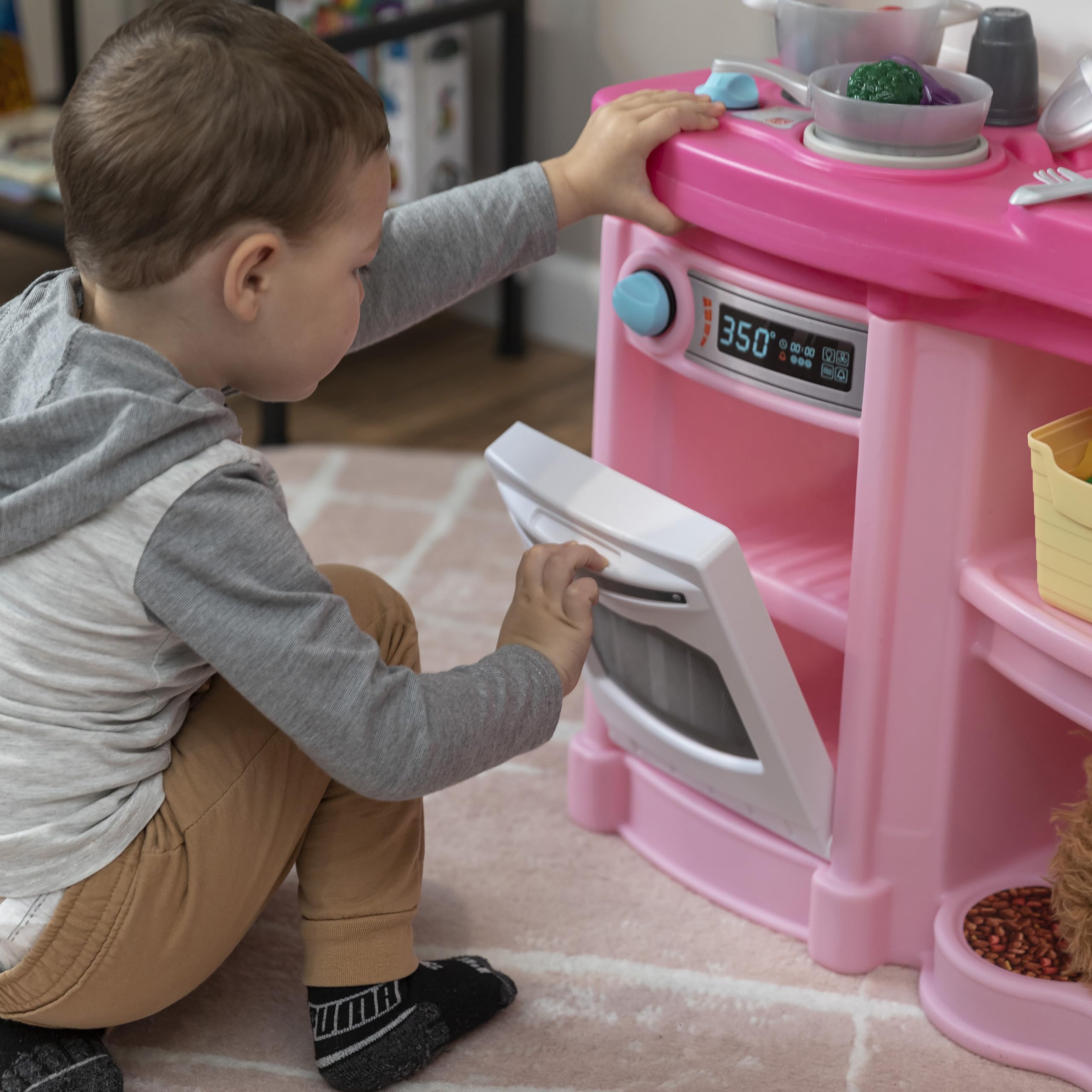 Step2 Fun with Friends Kids Kitchen Playset, Indoor/Outdoor Kitchenette, Interactive Play with Lights and Sounds, Durable Plastic, Includes 25 Piece Toy Accessories, Toddlers 2+ Years Old, Pink