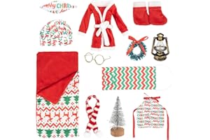 WATNTOW 12PCS Elf Accessories, Christmas Sleeping Bag Set with Red Bathrobe Clothes, Kerosene Lamp, Glass, Apron, The Shelf K