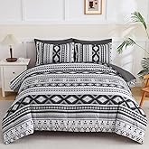 Dinjoy Dark Grey Boho Comforter Set Queen Size,7 Pieces Bed in a Bag Queen Warm Black Bedding Sets with Sheets Aztec Comforters Mens Striped Complete Set for Fall Winter 90"x90"