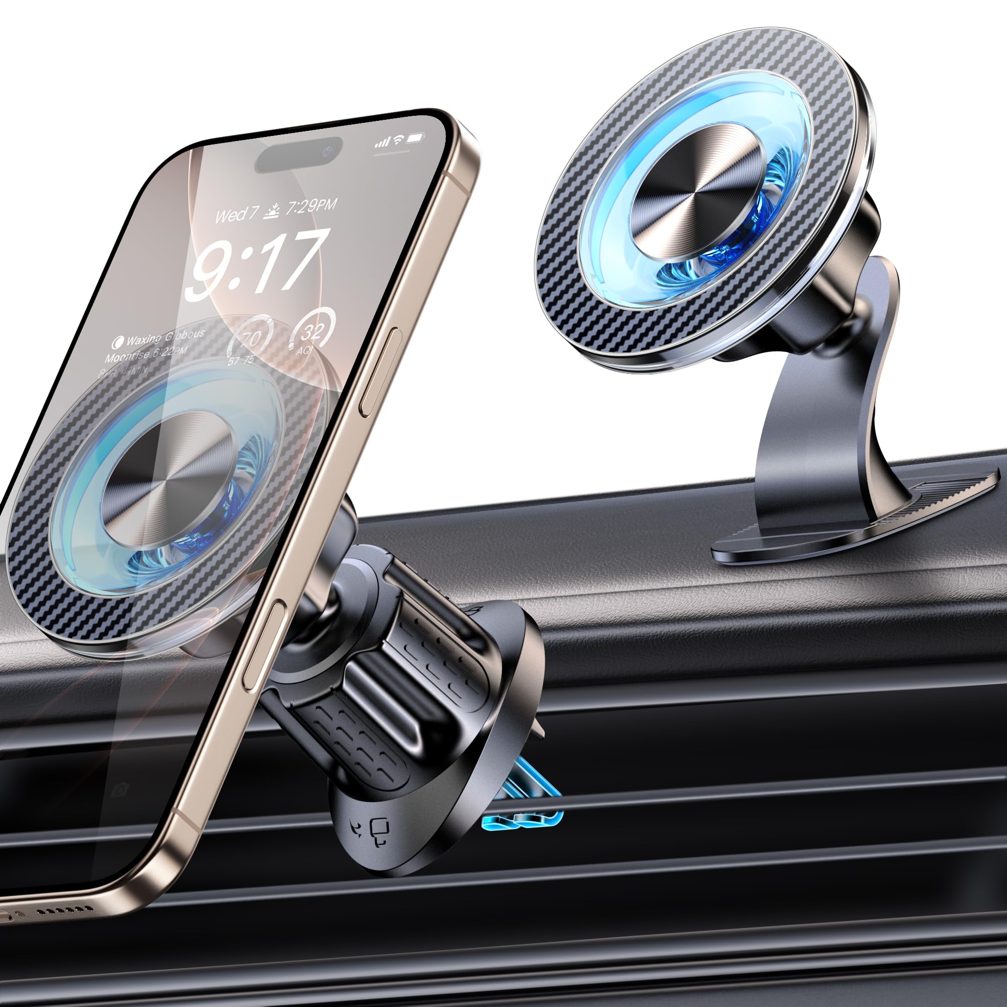 Photo 1 of Coneclat for MagSafe Car Mount Magnetic Phone Holder for Car [2025 Upgraded 22X Magnets & Double-Hooks] Phone Holders for Your Car Stand for Dashboard Vent GPS for iPhone 17/16/15/14/13 Android etc