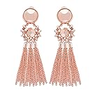 Bohemian Tassel Chandelier dangle Earring For Women Girl Clip On Earrings long drop statement earrings (rose gold)