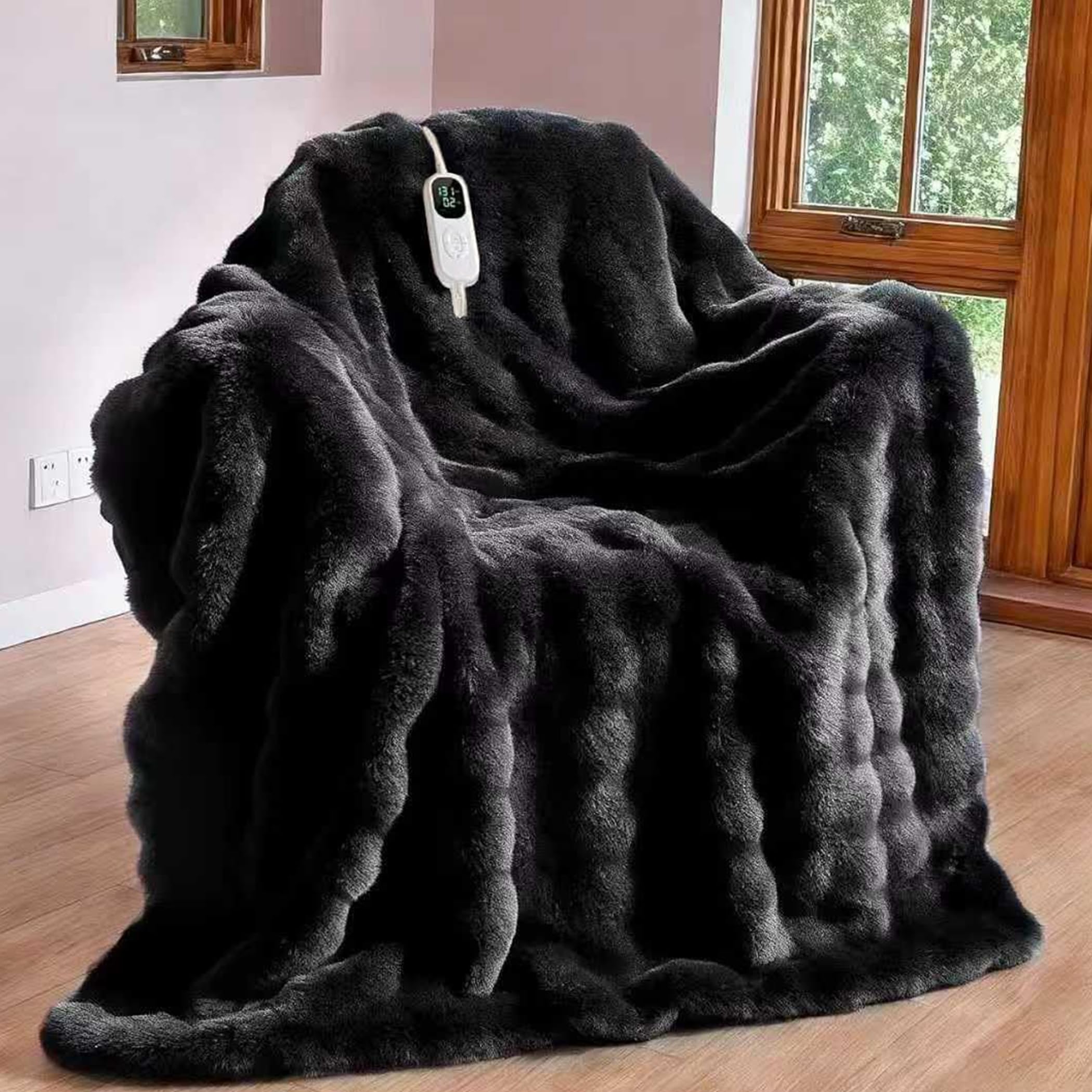 Photo 1 of IUUI Electric Heated Blanket Throw 50''x60'',Luxury Faux Rabbit Fur Heating Throw Blankets,Fast Heating with 1/2/4/6/8/10 Hours,Overheat Protection, Quick Heating, Memory Function, Gift-Ready Design
