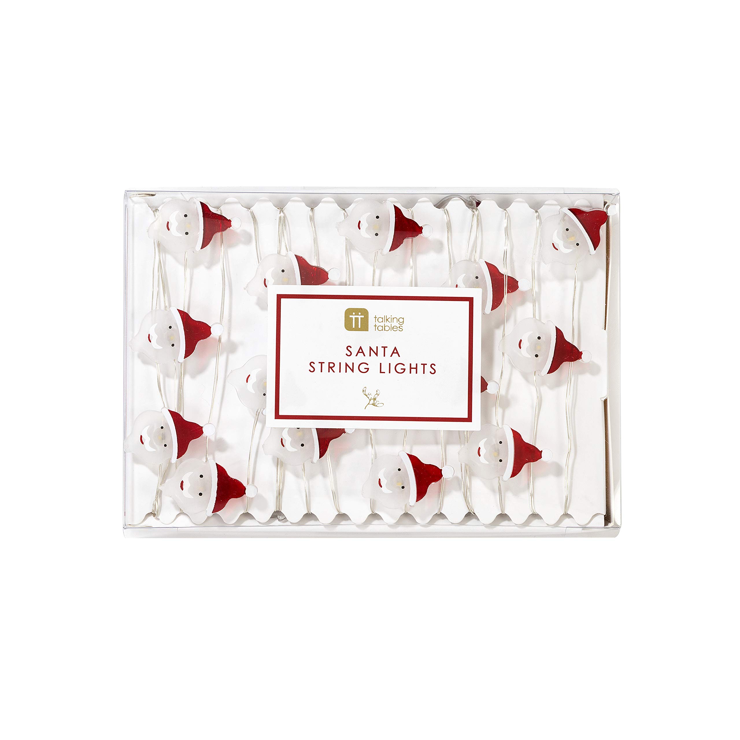 Talking Tables Botanical Santa String Lights for Christmas Day and Party, Red and White, (3m)