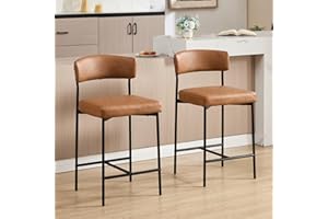 Bar Stools Set of 2, 25''H Upholstered Barstools with Curverd Back, Modern Counter Height Bar Stool Chairs for Kitchen Island