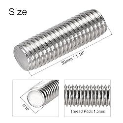 uxcell 10Pcs M10 x 30mm Fully Threaded Rod 304