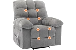 SUNVASAGOO 21.4in Wide Rocking Recliner Chair,Massage & Heat Function, Ergonomic Breathable Fabric with 2 Side Pockets & Remote for Living Room/Bedroom