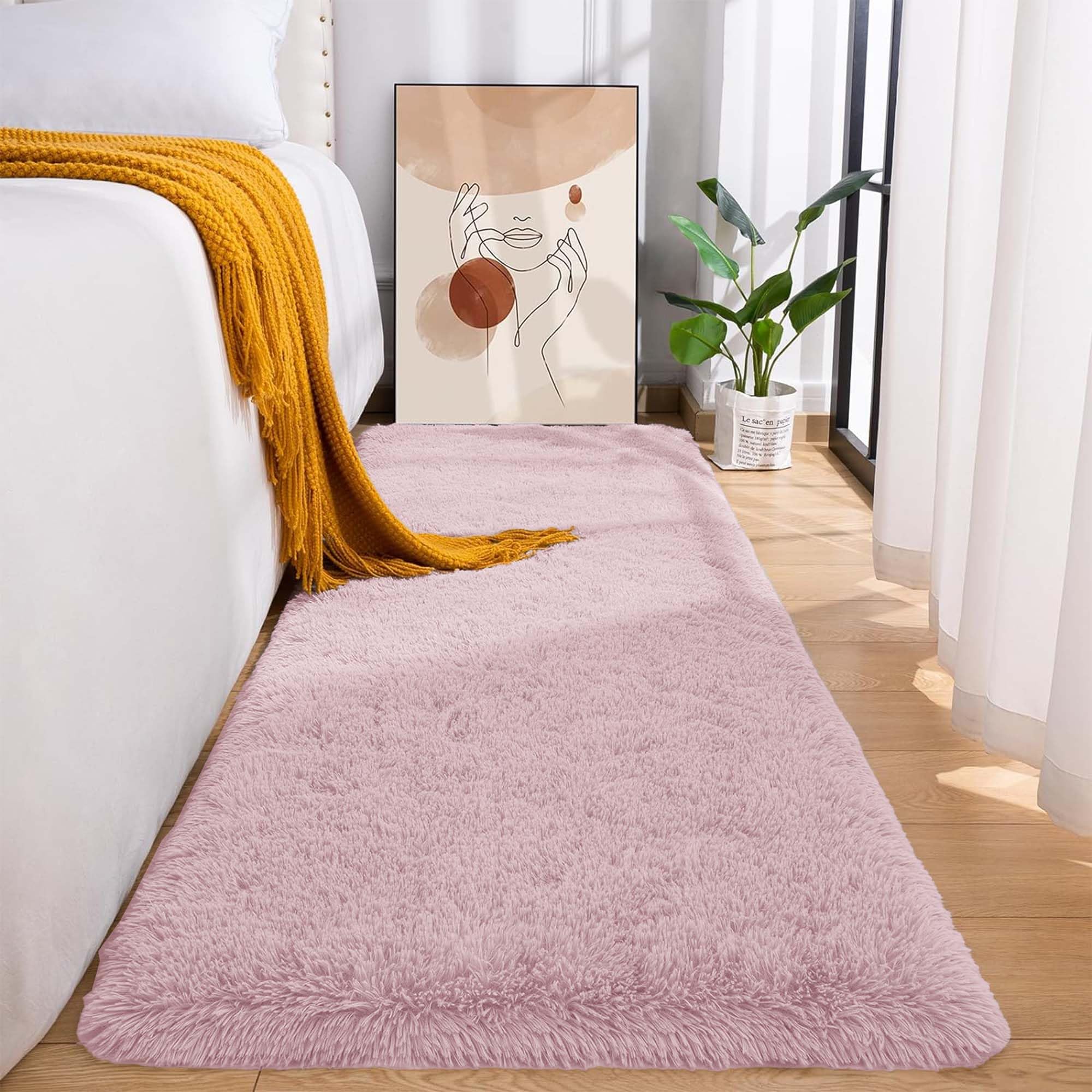 MOONLIGHT20015 Rugs Living Room – Fluffy Shaggy Pink Area Rugs for Bedroom, Hallway Runner Anti Slip – Modern Super Soft Plush Carpet Non Shedding Easy To Clean Rug, 60cm x 220cm