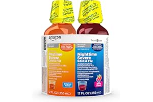 Amazon Basic Care Daytime and Nighttime Max Strength Severe Cold and Flu Relief Medicine, Combo Pack, Liquid Medication for Day and Night, Original and Berry, 24 fl oz (Pack of 1)