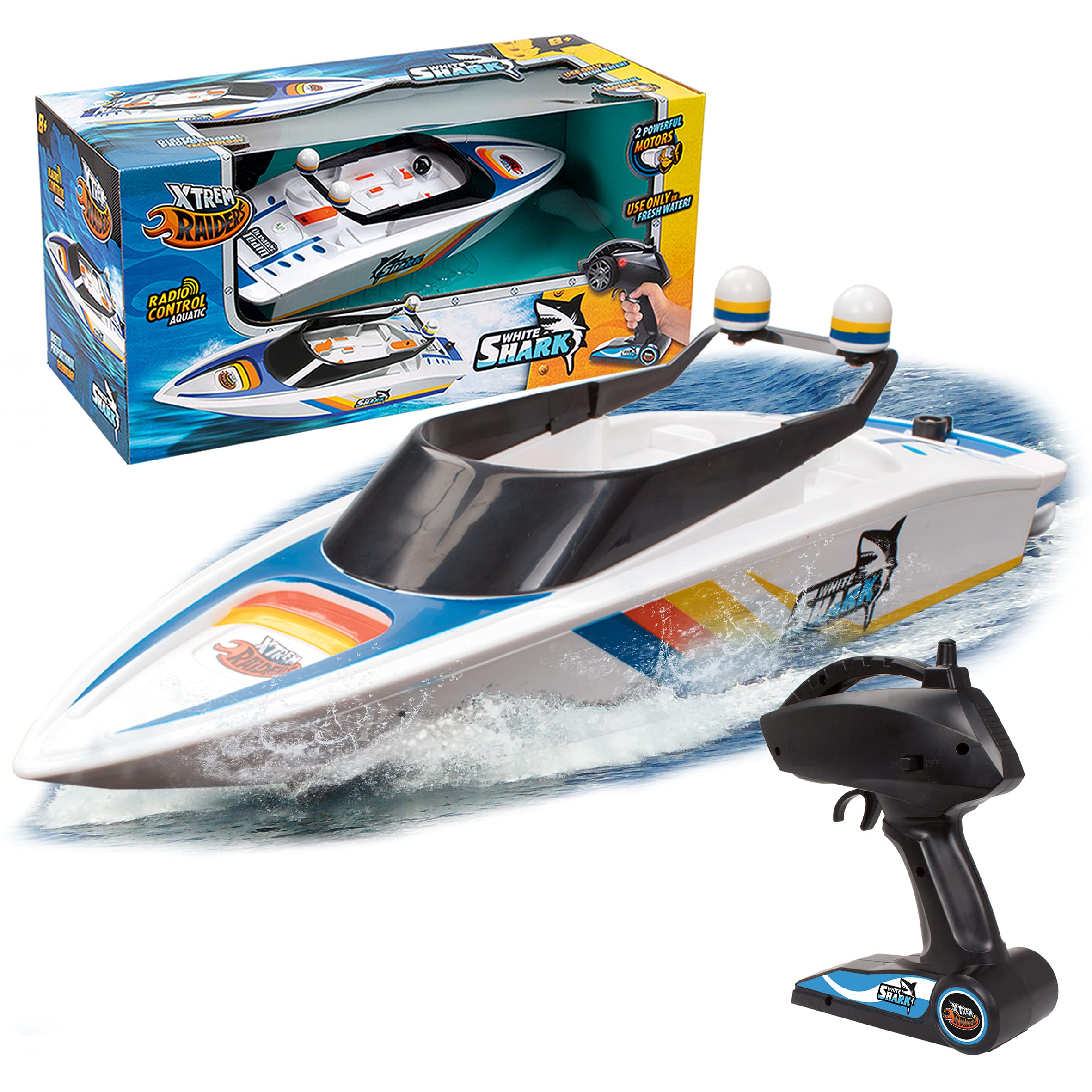 Xtrem Raiders - White Shark | Remote Control Boat for Kids +8 Years | RC Boat | Radio Controlled | Gifts For 9 Year Old Boys |