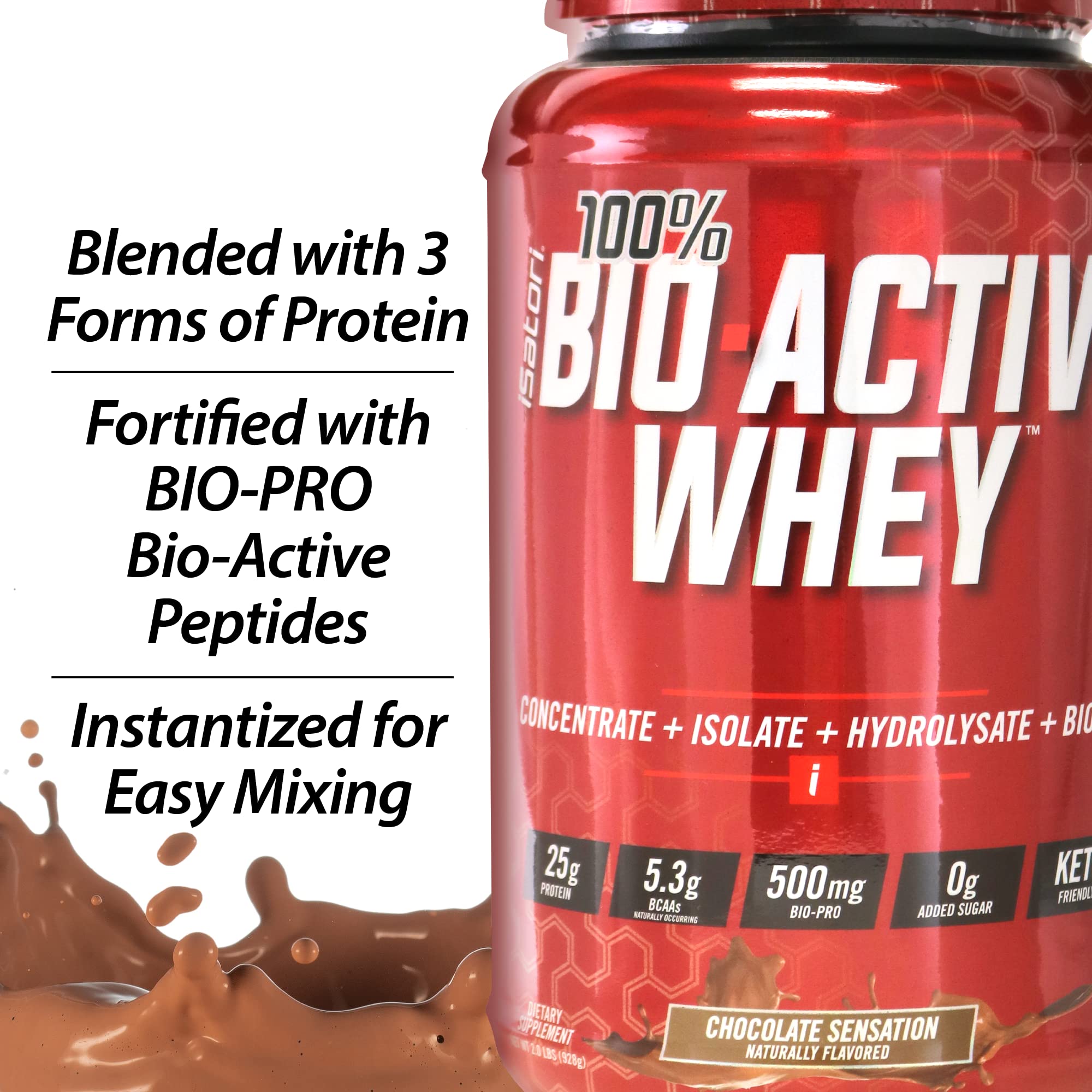 iSatori 100% Bio-Active Whey Protein, Muscle Growth & Recovery with Whey Isolate, Hydrolysate, Concentrate, BCAAs & Colostrum Peptides, 25g of Protein Per Serving - Chocolate Sensation (26 Servings)